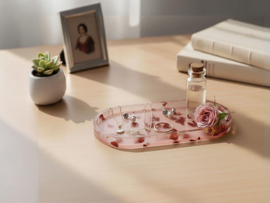 Resin Jewelry Tray – Pink Rose Petal Handmade