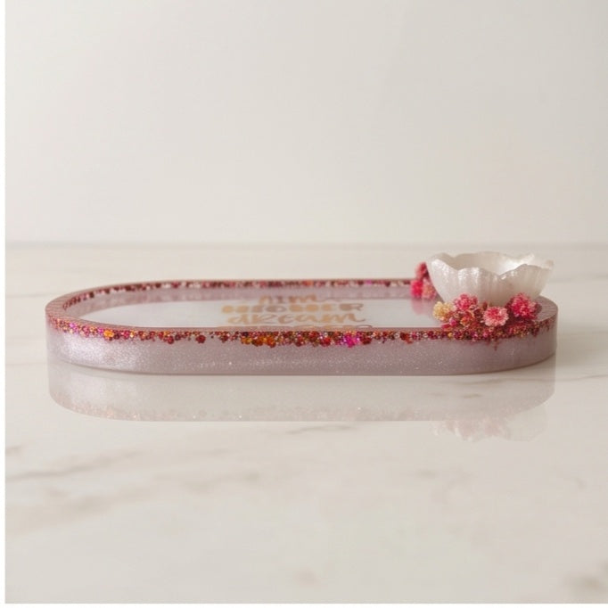 White Glitter Dried Flower Jewelry Tray