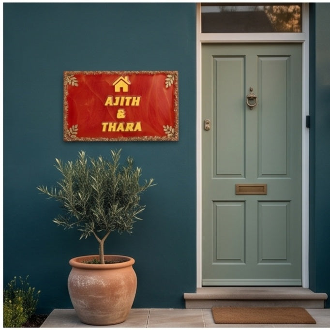 Red & Gold Border House Name Plate