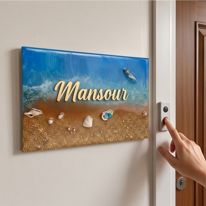 Ocean Beach Scene Resin House Name Plate