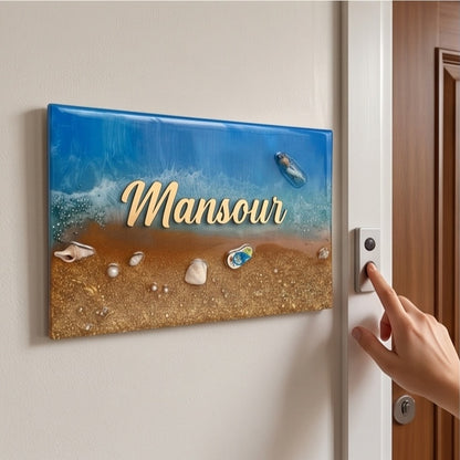 Ocean Beach Scene Resin House Name Plate