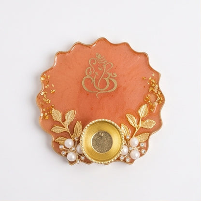 Peach Color Resin Kumkum Holder Tray