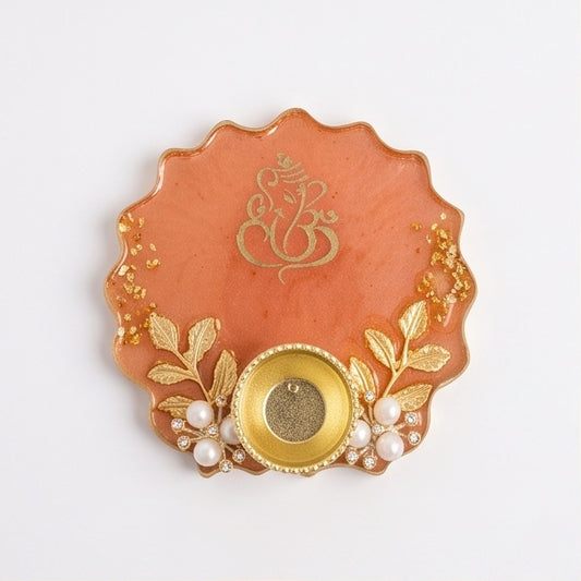 Peach Color Resin Kumkum Holder Tray