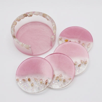 Pink Resin Coaster Set with Holder