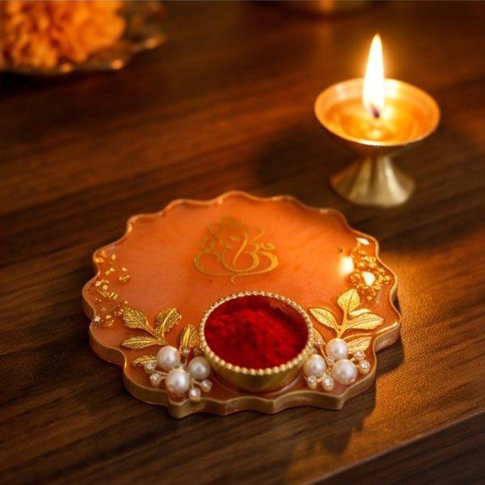 Peach Color Resin Kumkum Holder Tray