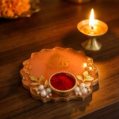 Peach Color Resin Kumkum Holder Tray