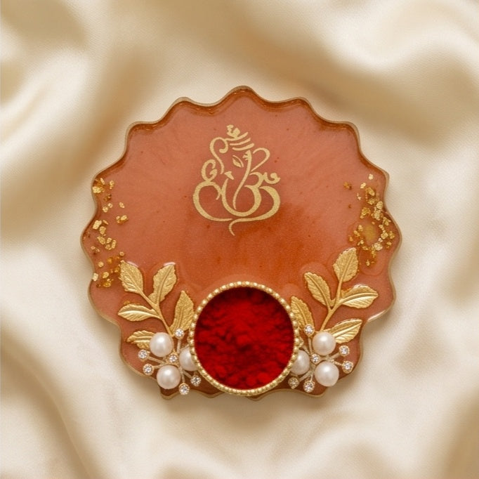 Peach Color Resin Kumkum Holder Tray