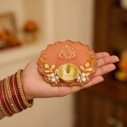 Peach Color Resin Kumkum Holder Tray