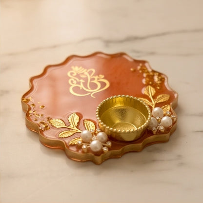 Peach Color Resin Kumkum Holder Tray