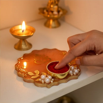 Peach Color Resin Kumkum Holder Tray