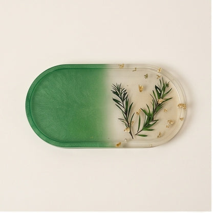 Green Ombre Pressed Greenery Resin Jewelry Tray
