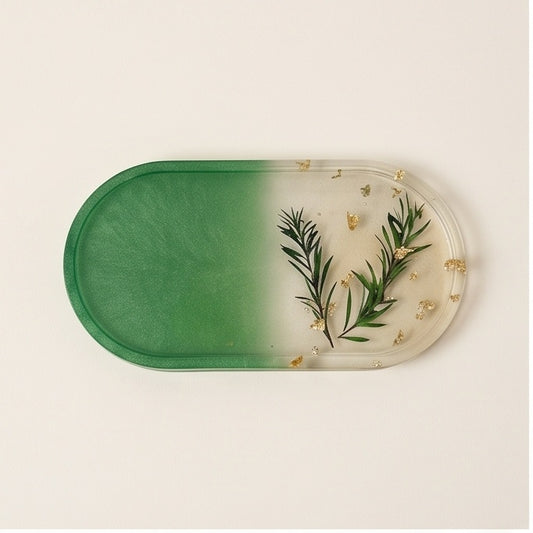 Green Ombre Pressed Greenery Resin Jewelry Tray
