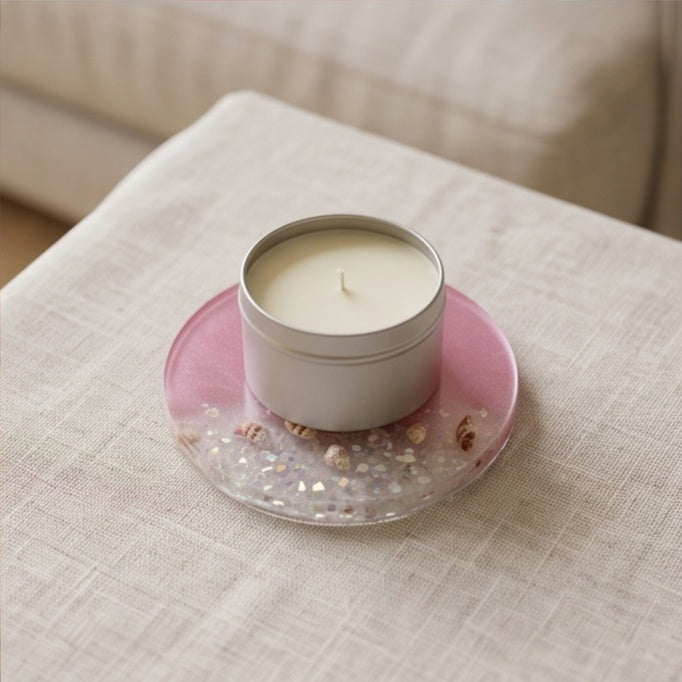 Pink Resin Coaster Set with Holder