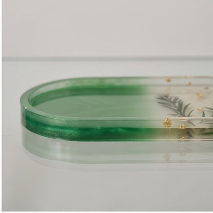 Green Ombre Pressed Greenery Resin Jewelry Tray