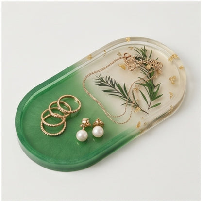 Green Ombre Pressed Greenery Resin Jewelry Tray