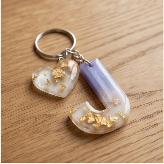 Lavender Ombre Gold Leaf Resin Letter Keychain