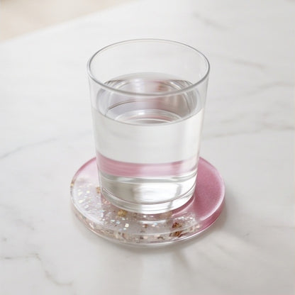 Pink Resin Coaster Set with Holder