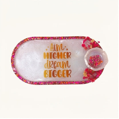 White Glitter Dried Flower Jewelry Tray