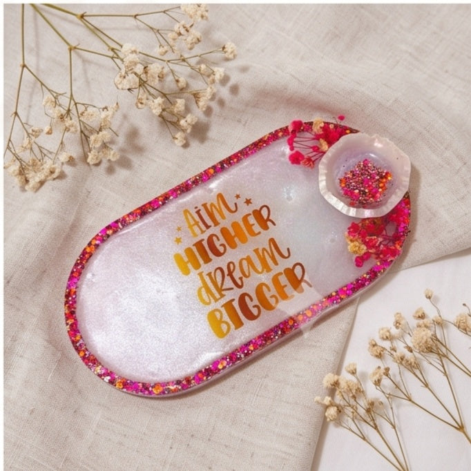 White Glitter Dried Flower Jewelry Tray