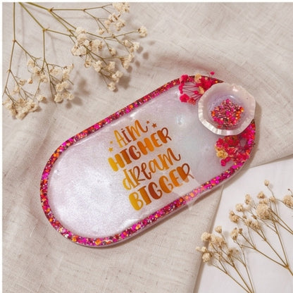 White Glitter Dried Flower Jewelry Tray