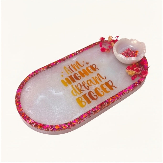 White Glitter Dried Flower Jewelry Tray