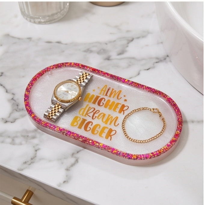 White Glitter Dried Flower Jewelry Tray
