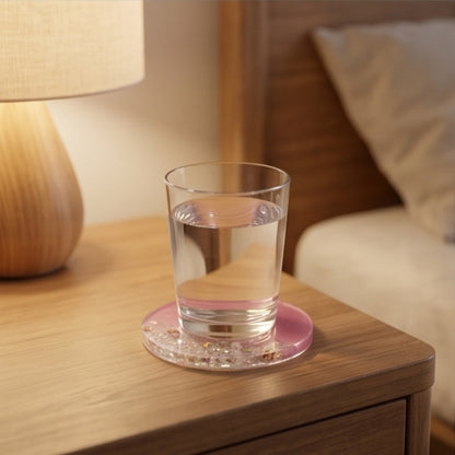 Pink Resin Coaster Set with Holder