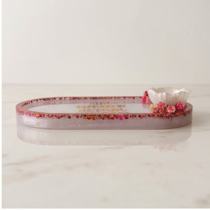 White Glitter Dried Flower Jewelry Tray