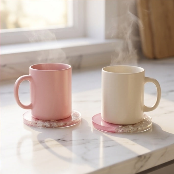 Pink Resin Coaster Set with Holder