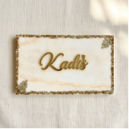 White Marble Gold Glitter House Name Plate