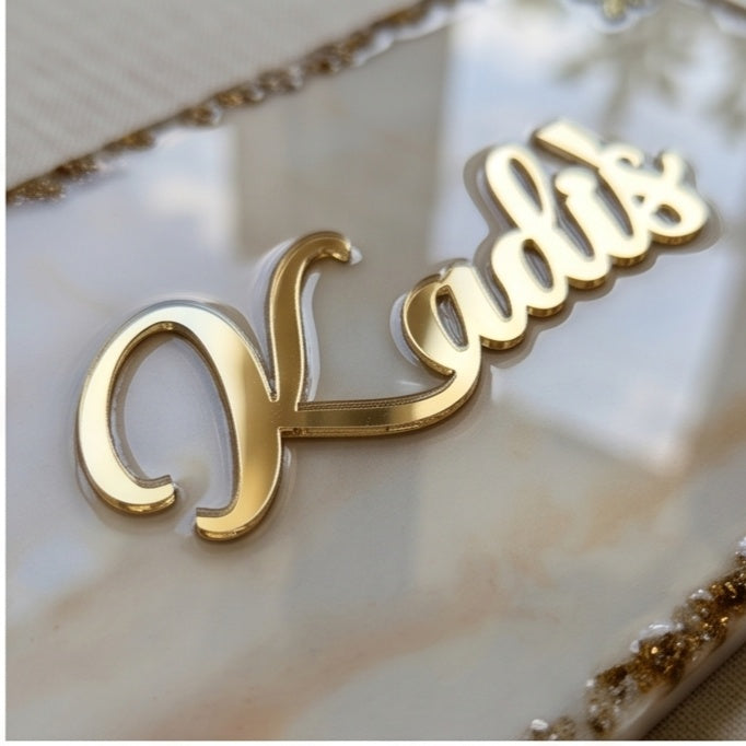 White Marble Gold Glitter House Name Plate