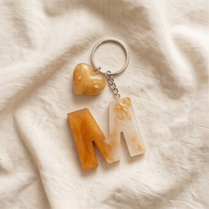 Amber Ombre Gold Fleck Resin Letter Keychain