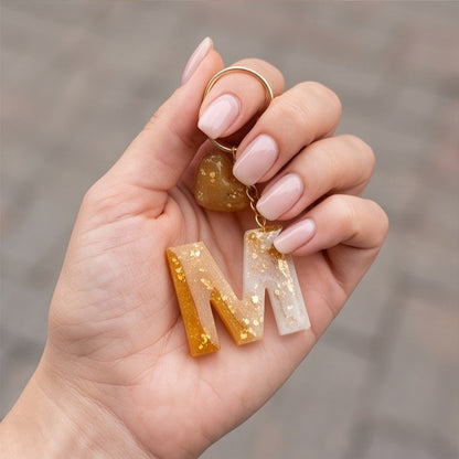 Amber Ombre Gold Fleck Resin Letter Keychain