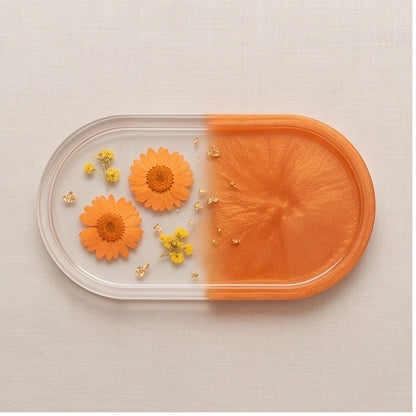 Orange Ombre Pressed Flower Resin Jewelry Tray