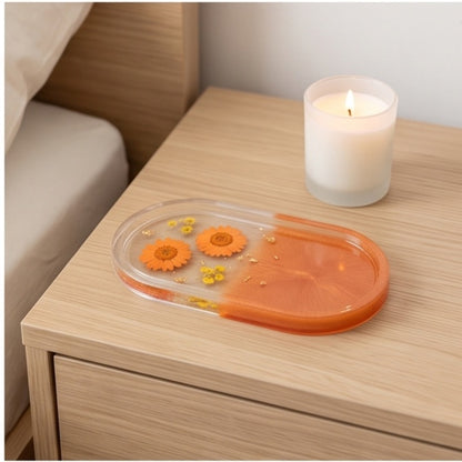 Orange Ombre Pressed Flower Resin Jewelry Tray