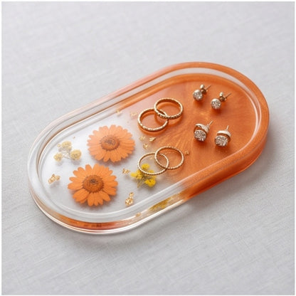 Orange Ombre Pressed Flower Resin Jewelry Tray