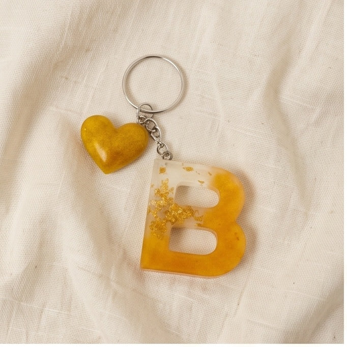 Yellow Ombre Gold Fleck Resin Letter Keychain