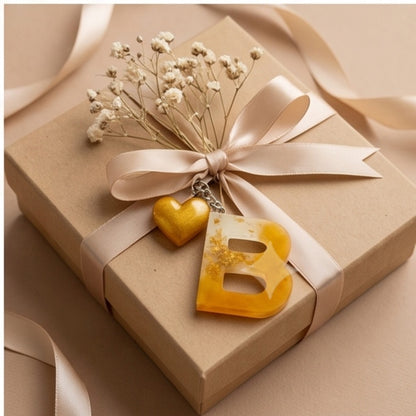 Yellow Ombre Gold Fleck Resin Letter Keychain