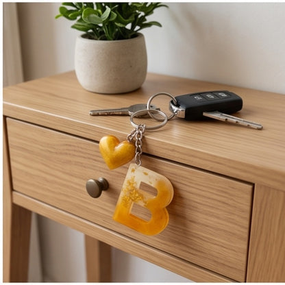 Yellow Ombre Gold Fleck Resin Letter Keychain