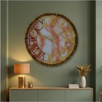 Blush & White Marbled Resin Wall Clock