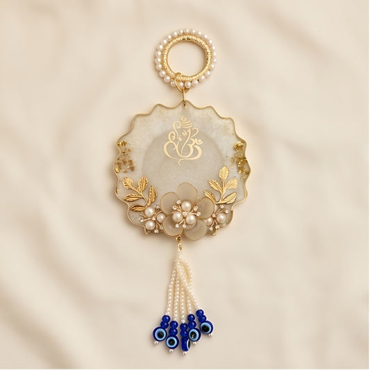 Ganesh Resin Car and Wall Hanging – Clear Gold Evil Eye Handmade