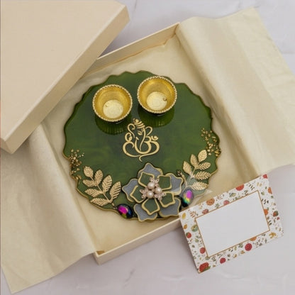 Olive Green Resin Pooja Thali
