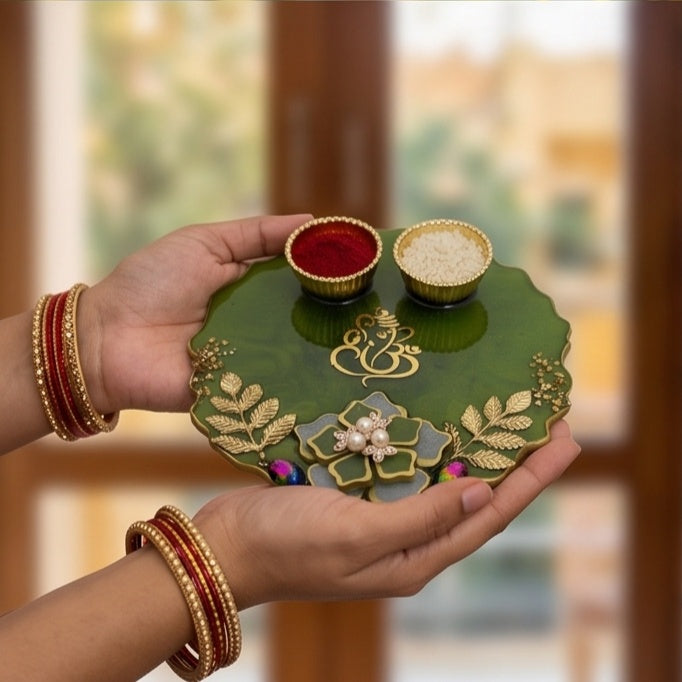 Olive Green Resin Pooja Thali