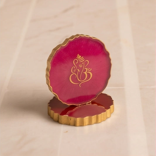 Pink Resin Ganesha Keepsake with Gold Scalloped Edge