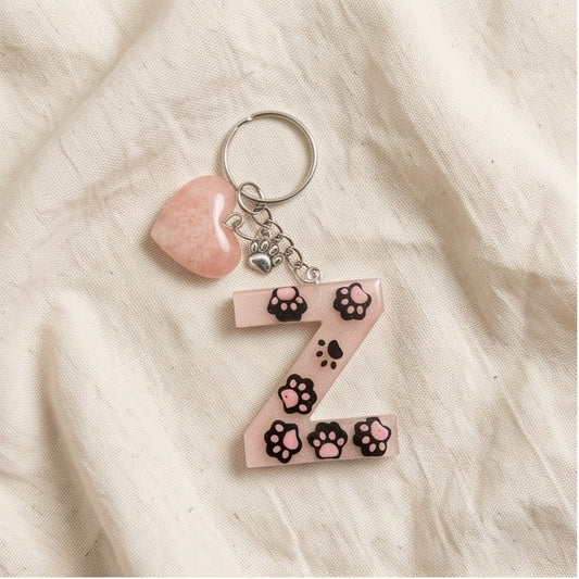 Blush Pink Paw Print Resin Letter Keychain
